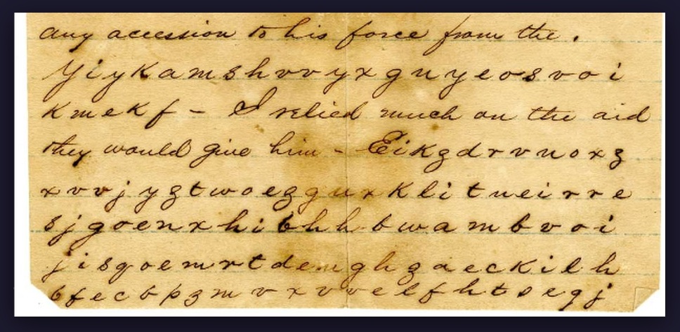 Confederate cipher dispatch from June 1863, rendered in indigo tones